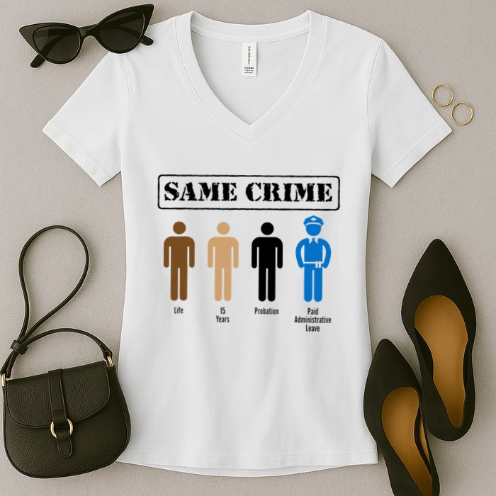 Same Crime Different Time Funny Satirical Women's V-Neck T-Shirt