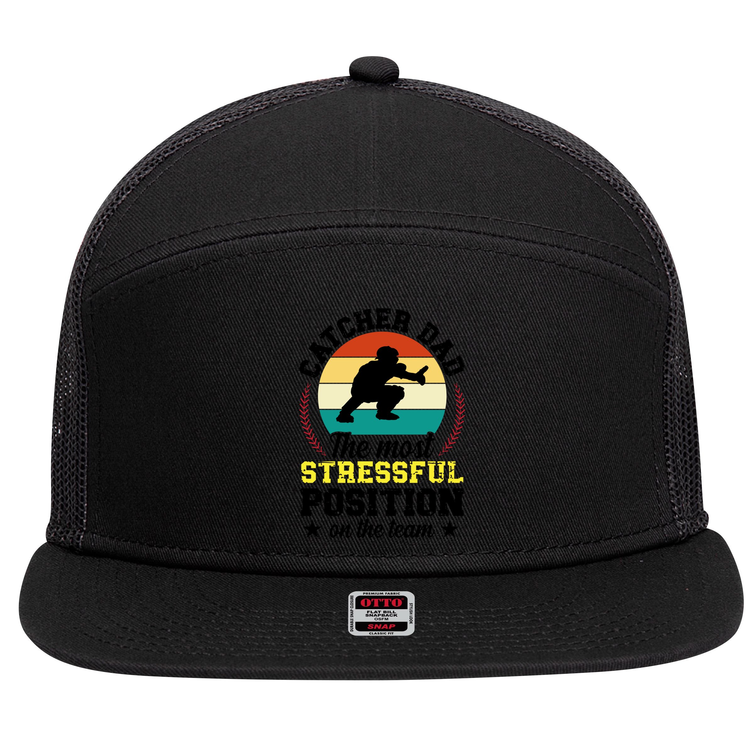 Softball Catcher Dad Funny Dad Of A Softball Catcher Father Meaningful Gift 7 Panel Mesh Trucker Snapback Hat