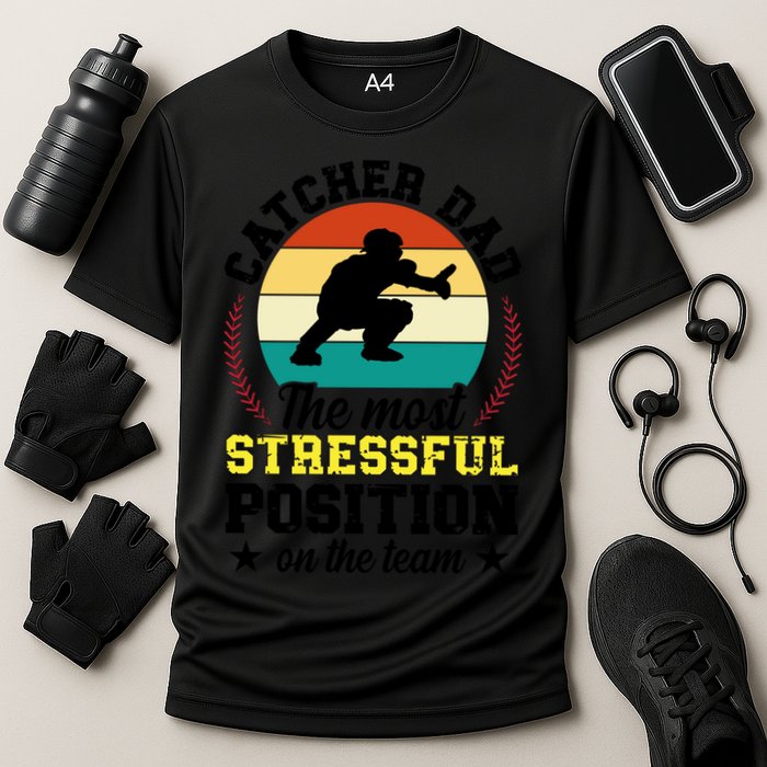 Softball Catcher Dad Funny Dad Of A Softball Catcher Father Meaningful Gift Cooling Performance Crew T-Shirt