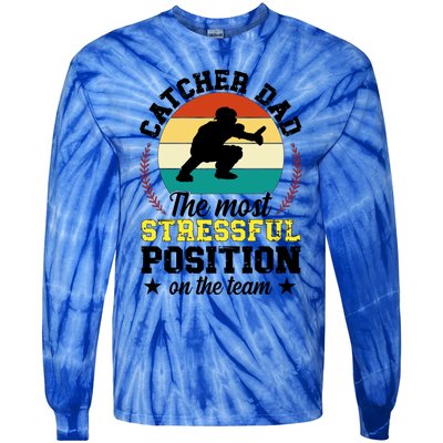 Softball Catcher Dad Funny Dad Of A Softball Catcher Father Meaningful Gift Tie-Dye Long Sleeve Shirt