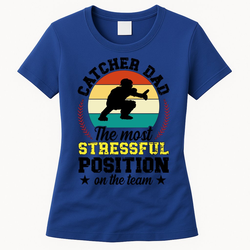 Softball Catcher Dad Funny Dad Of A Softball Catcher Father Meaningful Gift Womens T-Shirt