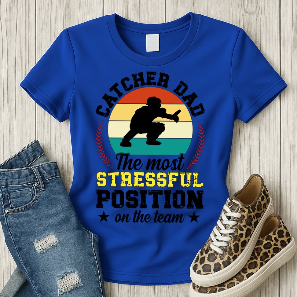 Softball Catcher Dad Funny Dad Of A Softball Catcher Father Meaningful Gift Womens T-Shirt