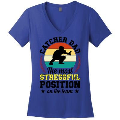 Softball Catcher Dad Funny Dad Of A Softball Catcher Father Meaningful Gift Women's V-Neck T-Shirt