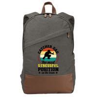 Softball Catcher Dad Funny Dad Of A Softball Catcher Father Meaningful Gift Cotton Canvas Backpack