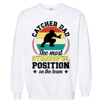 Softball Catcher Dad Funny Dad Of A Softball Catcher Father Meaningful Gift Garment-Dyed Sweatshirt