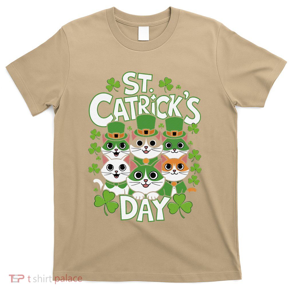 St. Catricks Day Adorable Cats Artwork Cat Lovers .Png T-Shirt