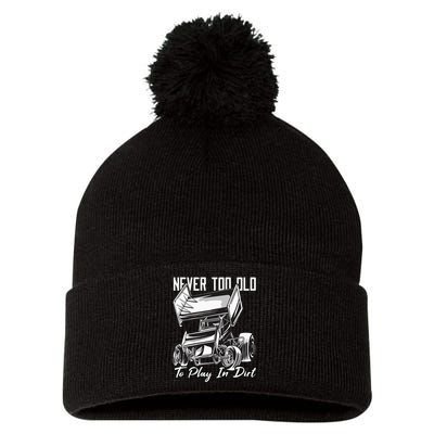 SPRINT CAR DIRT TRACK RACING Play In Dirt Pom Pom 12in Knit Beanie