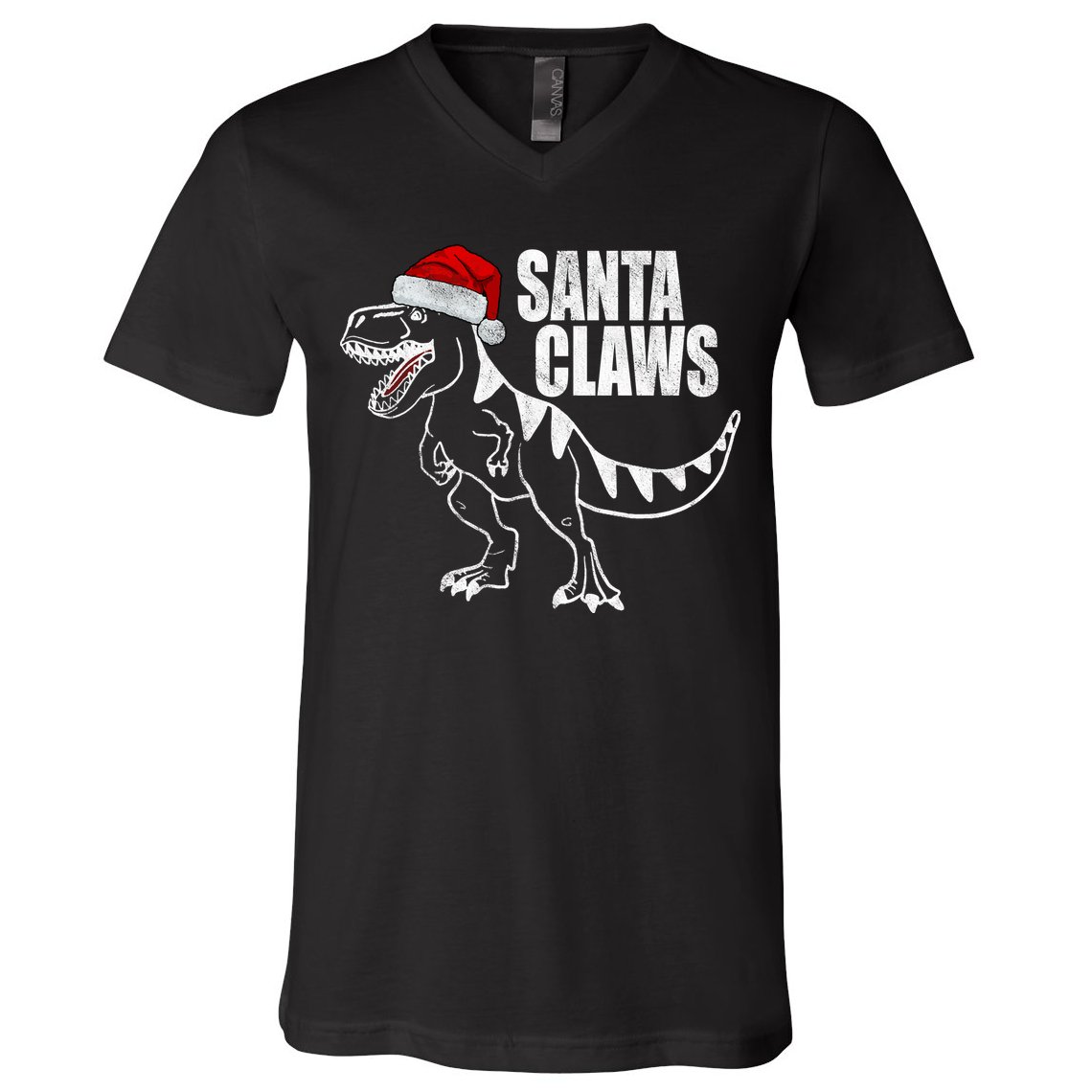 Santa Claws Dinosaur Christmas V-Neck T-Shirt
