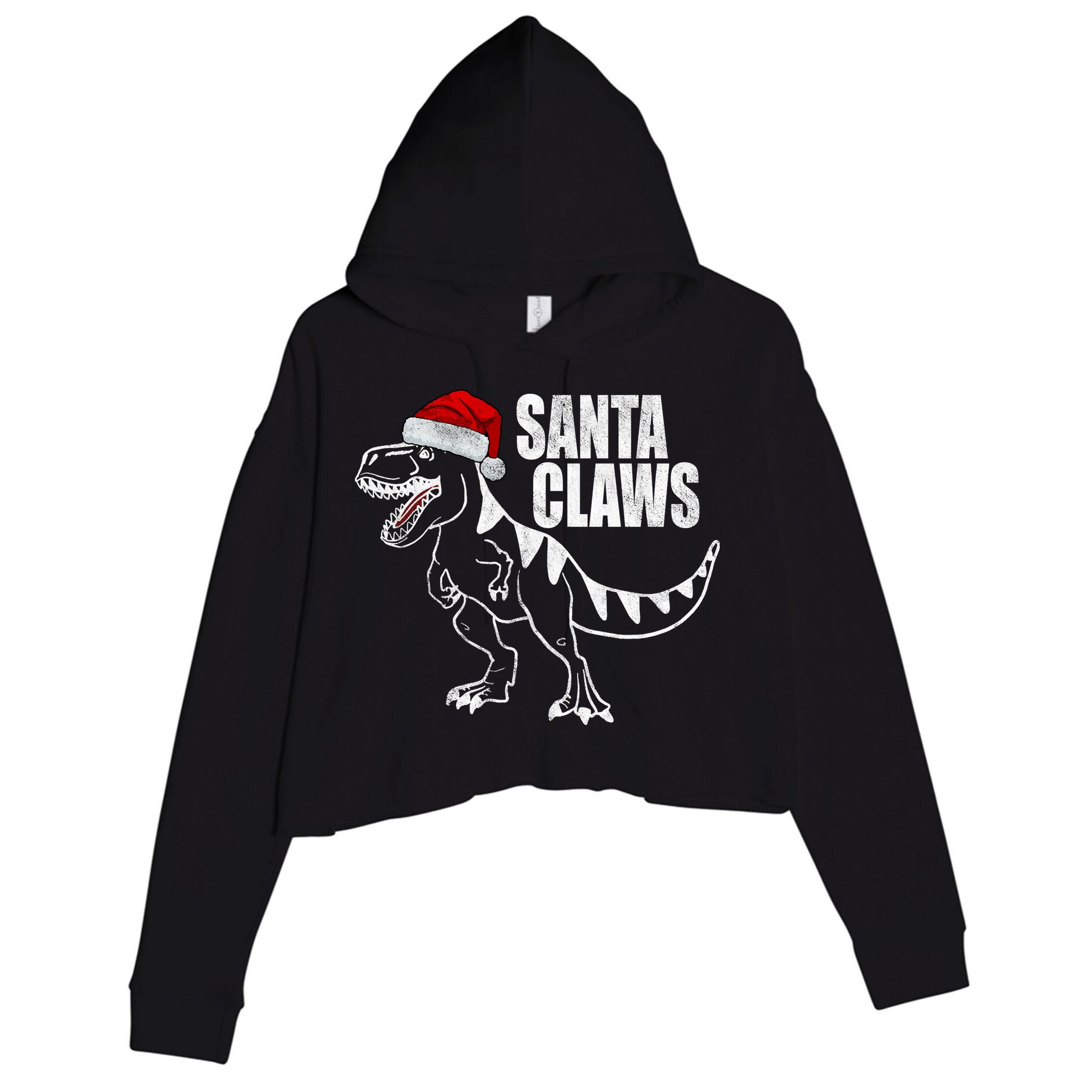 Santa Claws Dinosaur Christmas Crop Fleece Hoodie