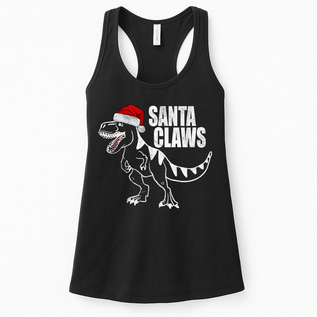 Santa Claws Dinosaur Christmas Womens Tank Top