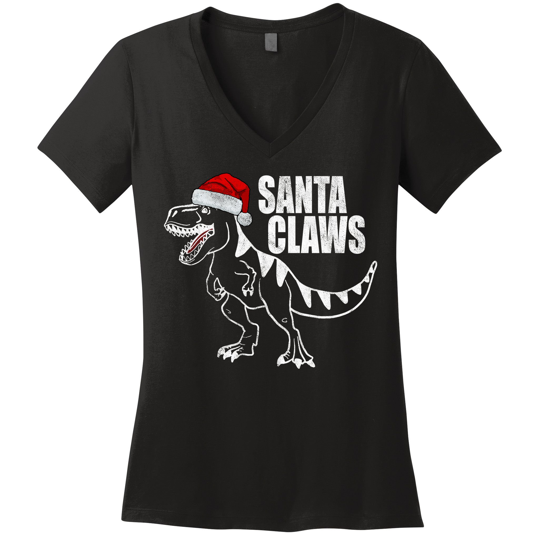 Santa Claws Dinosaur Christmas Women's V-Neck T-Shirt