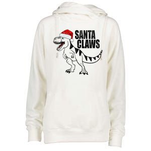 Santa Claws Dinosaur Christmas Womens Funnel Neck Pullover Hood