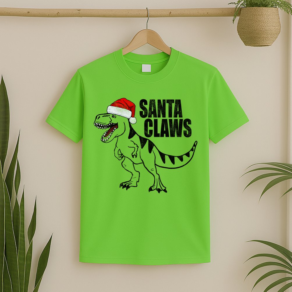 Santa Claws Dinosaur Christmas T-Shirt