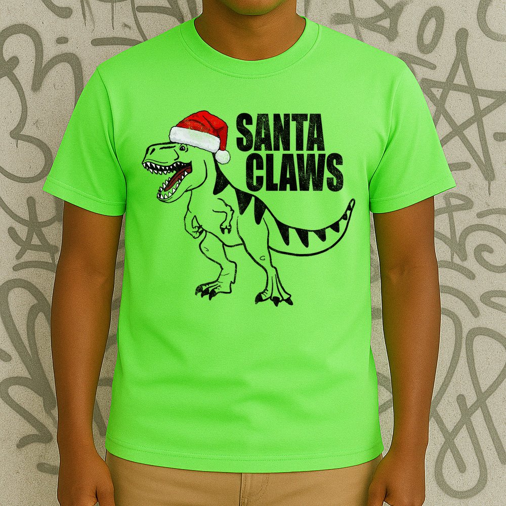 Santa Claws Dinosaur Christmas T-Shirt