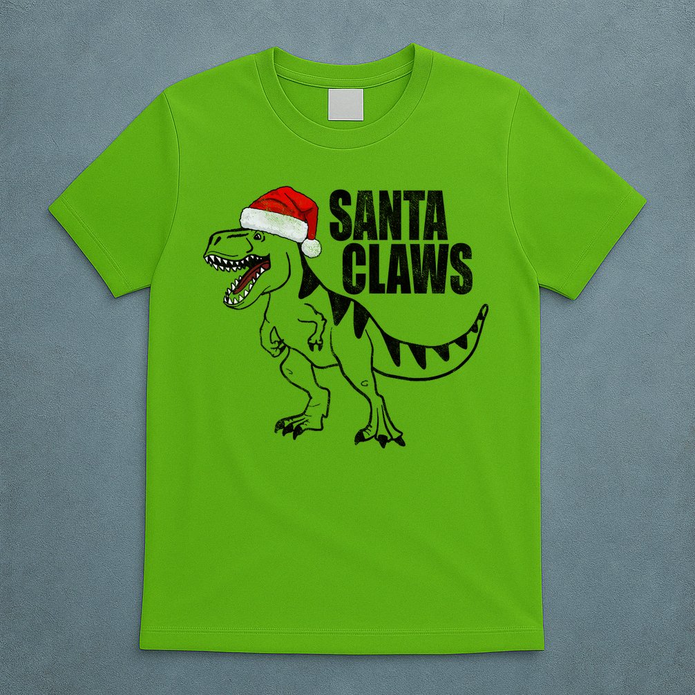Santa Claws Dinosaur Christmas T-Shirt