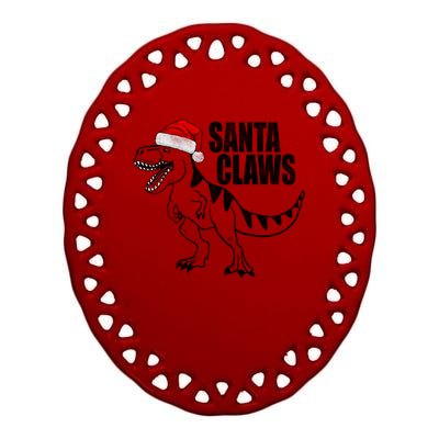 Santa Claws Dinosaur Christmas Ceramic Oval Ornament