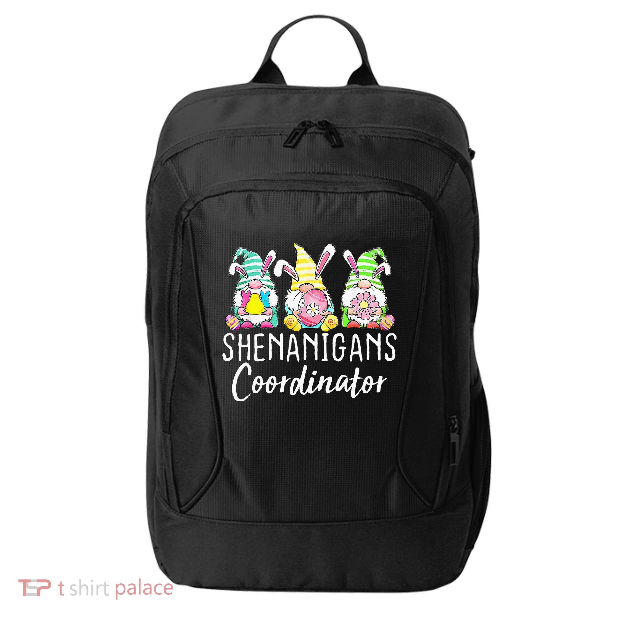 Shenanigans Coordinator Easter Bunny Gnomes Rabbit Eggs Hunt City Backpack