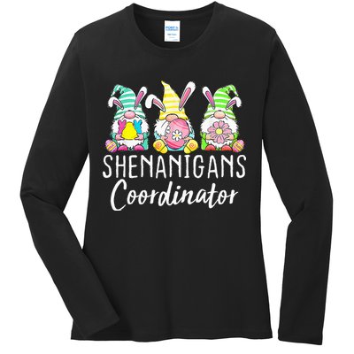 Shenanigans Coordinator Easter Bunny Gnomes Rabbit Eggs Hunt Ladies Long Sleeve Shirt