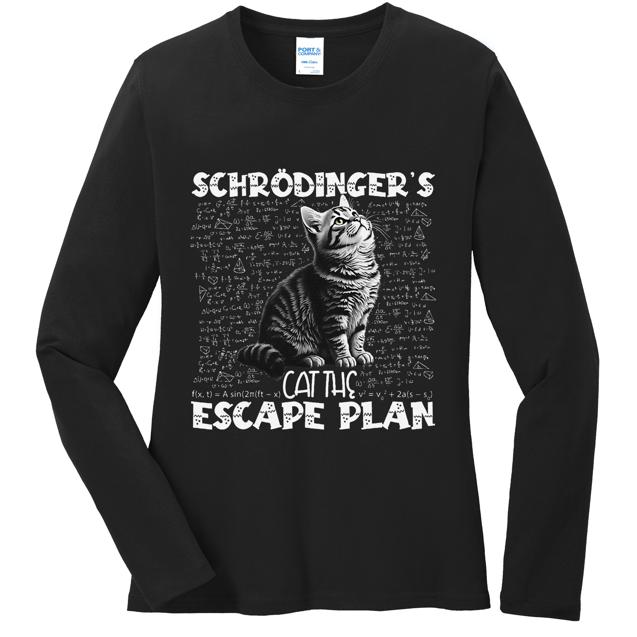 SchröDingerS Cat Escape Plan Phyzique Design Funny Cat Ladies Long Sleeve Shirt