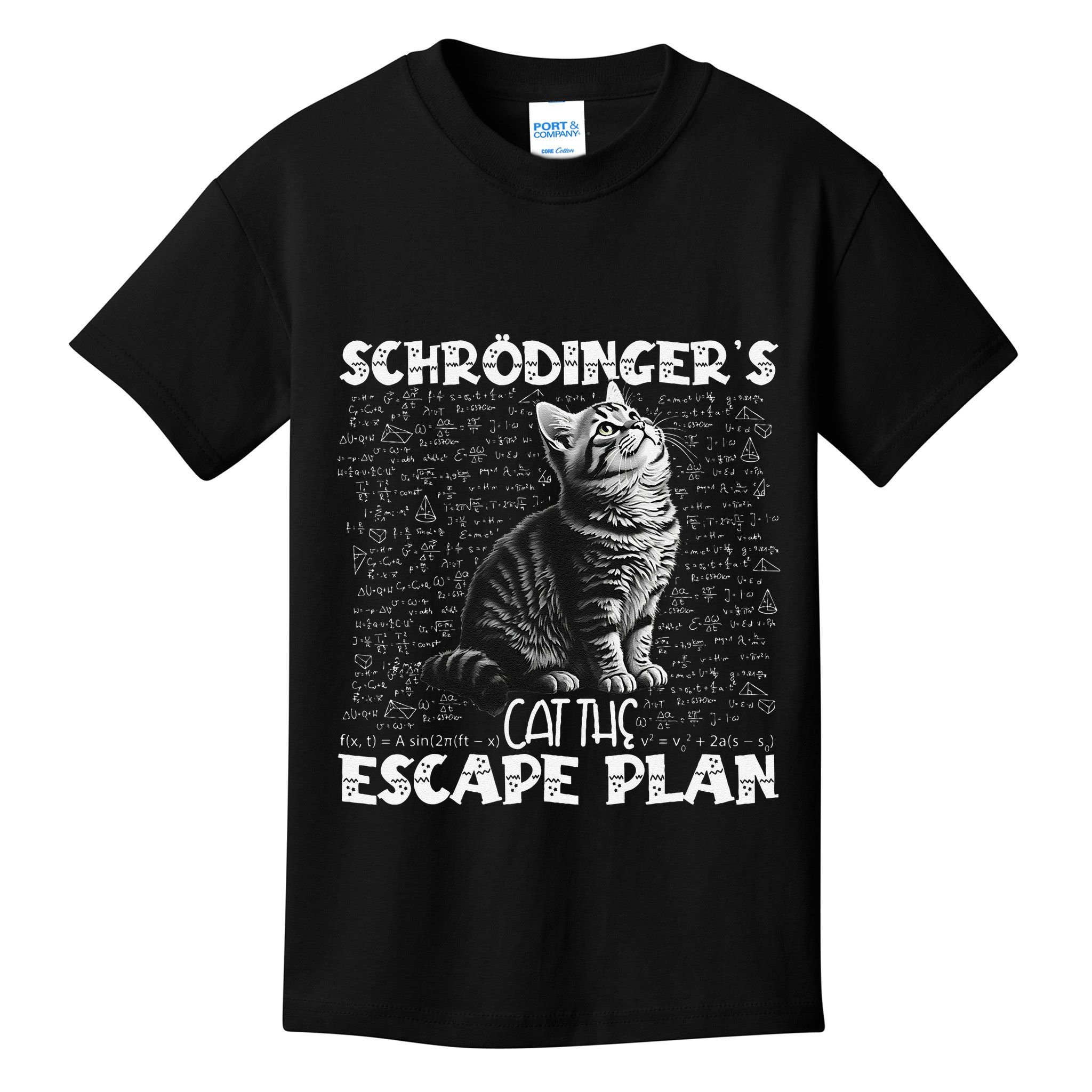 SchröDingerS Cat Escape Plan Phyzique Design Funny Cat Kids T-Shirt