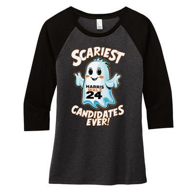 Scariest Candidates Ever Harris Walz 2024 Halloween Costume Women's Tri-Blend 3/4-Sleeve Raglan Shirt