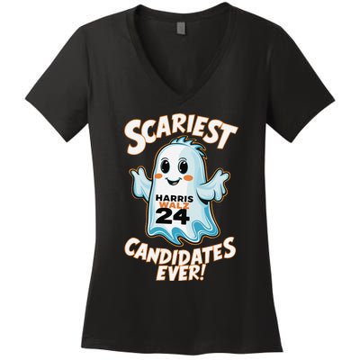 Scariest Candidates Ever Harris Walz 2024 Halloween Costume Women's V-Neck T-Shirt