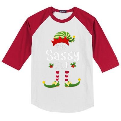 Sassy Christmas Elf Matching Pajama XMas Party  Kids Colorblock Raglan Jersey