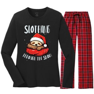 Sloth Christmas Eve Lazy Animal Santa Claus Xmas Day Women's Long Sleeve Flannel Pajama Set 