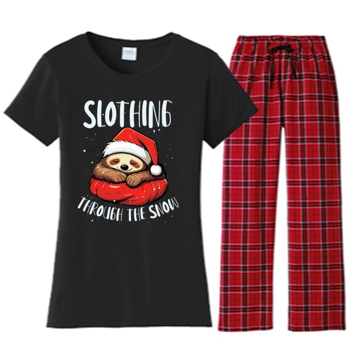 Sloth Christmas Eve Lazy Animal Santa Claus Xmas Day Women's Flannel Pajama Set