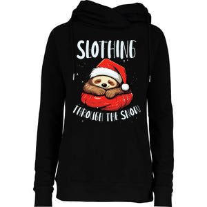 Sloth Christmas Eve Lazy Animal Santa Claus Xmas Day Womens Funnel Neck Pullover Hood