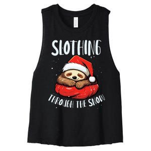 Sloth Christmas Eve Lazy Animal Santa Claus Xmas Day Women's Racerback Cropped Tank