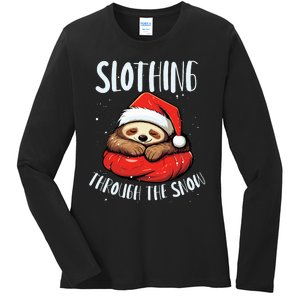 Sloth Christmas Eve Lazy Animal Santa Claus Xmas Day Ladies Long Sleeve Shirt