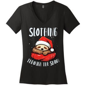 Sloth Christmas Eve Lazy Animal Santa Claus Xmas Day Women's V-Neck T-Shirt