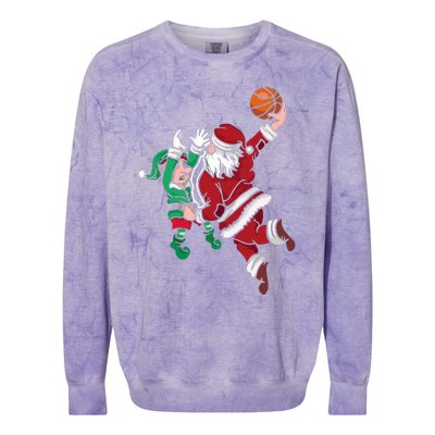 Santa Claus Elf Playing Basketball Christmas Pajama Sport XMas Colorblast Crewneck Sweatshirt