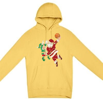 Santa Claus Elf Playing Basketball Christmas Pajama Sport XMas Premium Pullover Hoodie