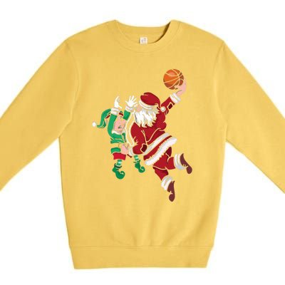 Santa Claus Elf Playing Basketball Christmas Pajama Sport XMas Premium Crewneck Sweatshirt