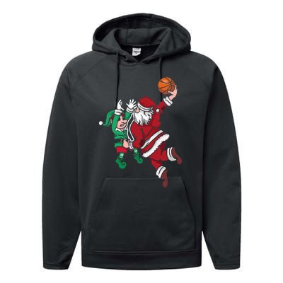 Santa Claus Elf Playing Basketball Christmas Pajama Sport XMas Performance Fleece Hoodie