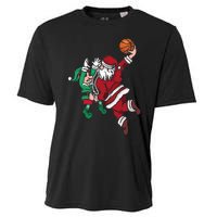 Santa Claus Elf Playing Basketball Christmas Pajama Sport XMas Cooling Performance Crew T-Shirt