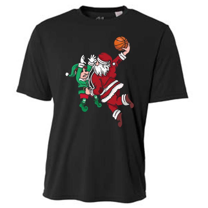 Santa Claus Elf Playing Basketball Christmas Pajama Sport XMas Cooling Performance Crew T-Shirt