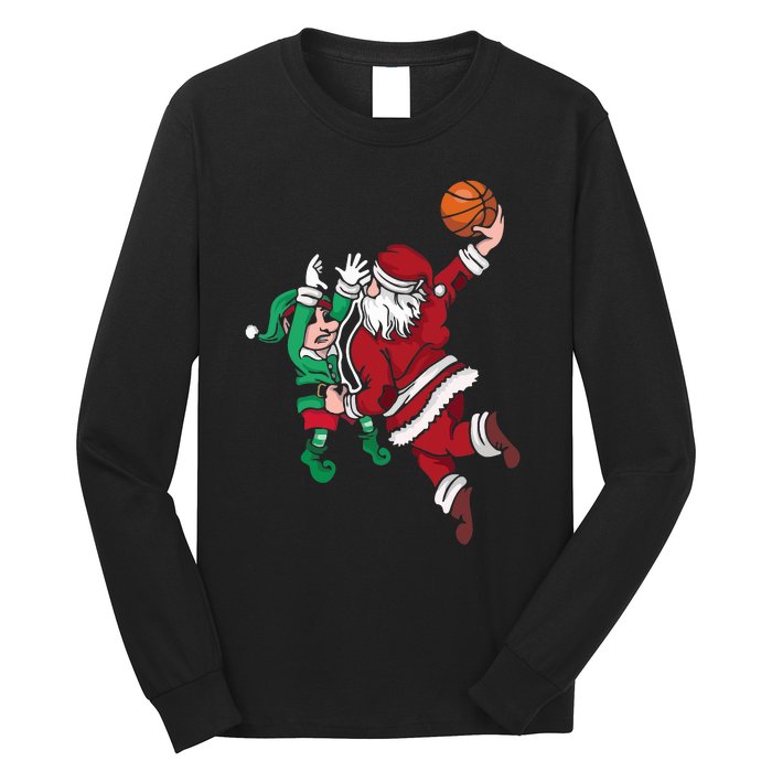 Santa Claus Elf Playing Basketball Christmas Pajama Sport XMas Long Sleeve Shirt