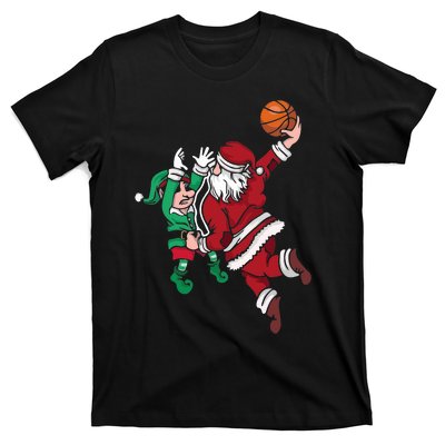 Santa Claus Elf Playing Basketball Christmas Pajama Sport XMas T-Shirt