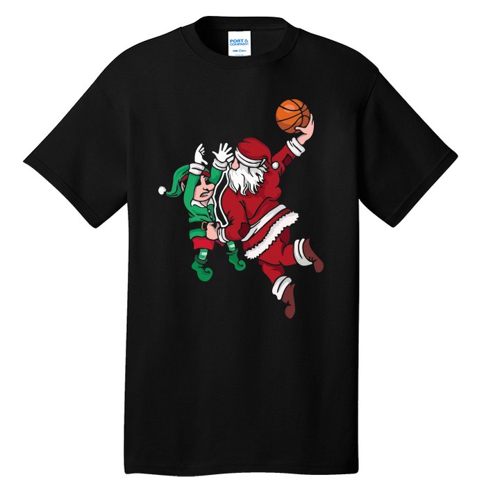 Santa Claus Elf Playing Basketball Christmas Pajama Sport XMas Tall T-Shirt