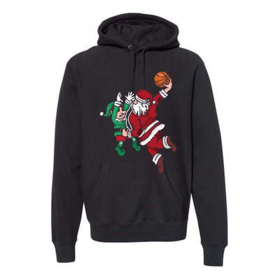 Santa Claus Elf Playing Basketball Christmas Pajama Sport XMas Premium Hoodie