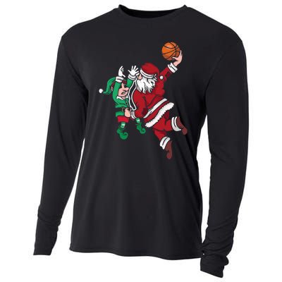 Santa Claus Elf Playing Basketball Christmas Pajama Sport XMas Cooling Performance Long Sleeve Crew