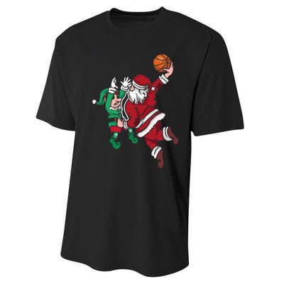 Santa Claus Elf Playing Basketball Christmas Pajama Sport XMas Performance Sprint T-Shirt