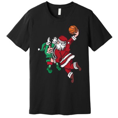 Santa Claus Elf Playing Basketball Christmas Pajama Sport XMas Premium T-Shirt