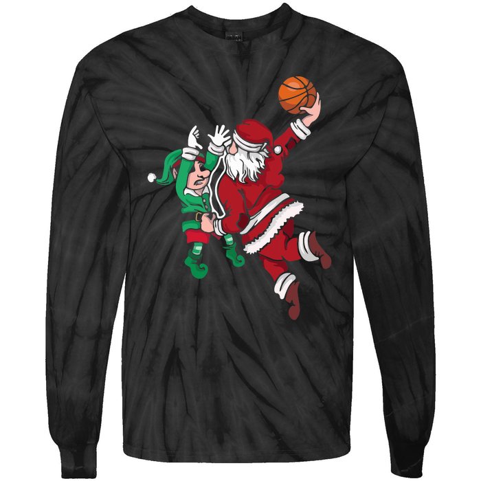 Santa Claus Elf Playing Basketball Christmas Pajama Sport XMas Tie-Dye Long Sleeve Shirt