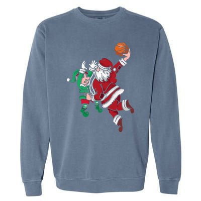 Santa Claus Elf Playing Basketball Christmas Pajama Sport XMas Garment-Dyed Sweatshirt