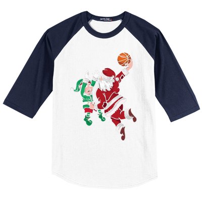 Santa Claus Elf Playing Basketball Christmas Pajama Sport XMas Baseball Sleeve Shirt