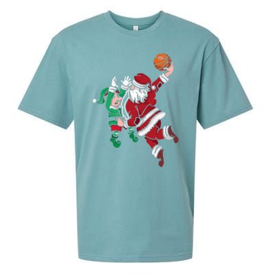 Santa Claus Elf Playing Basketball Christmas Pajama Sport XMas Sueded Cloud Jersey T-Shirt